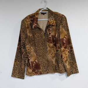 Lindor Animal Print and Floral Zip Up Jacket Brown Size 16